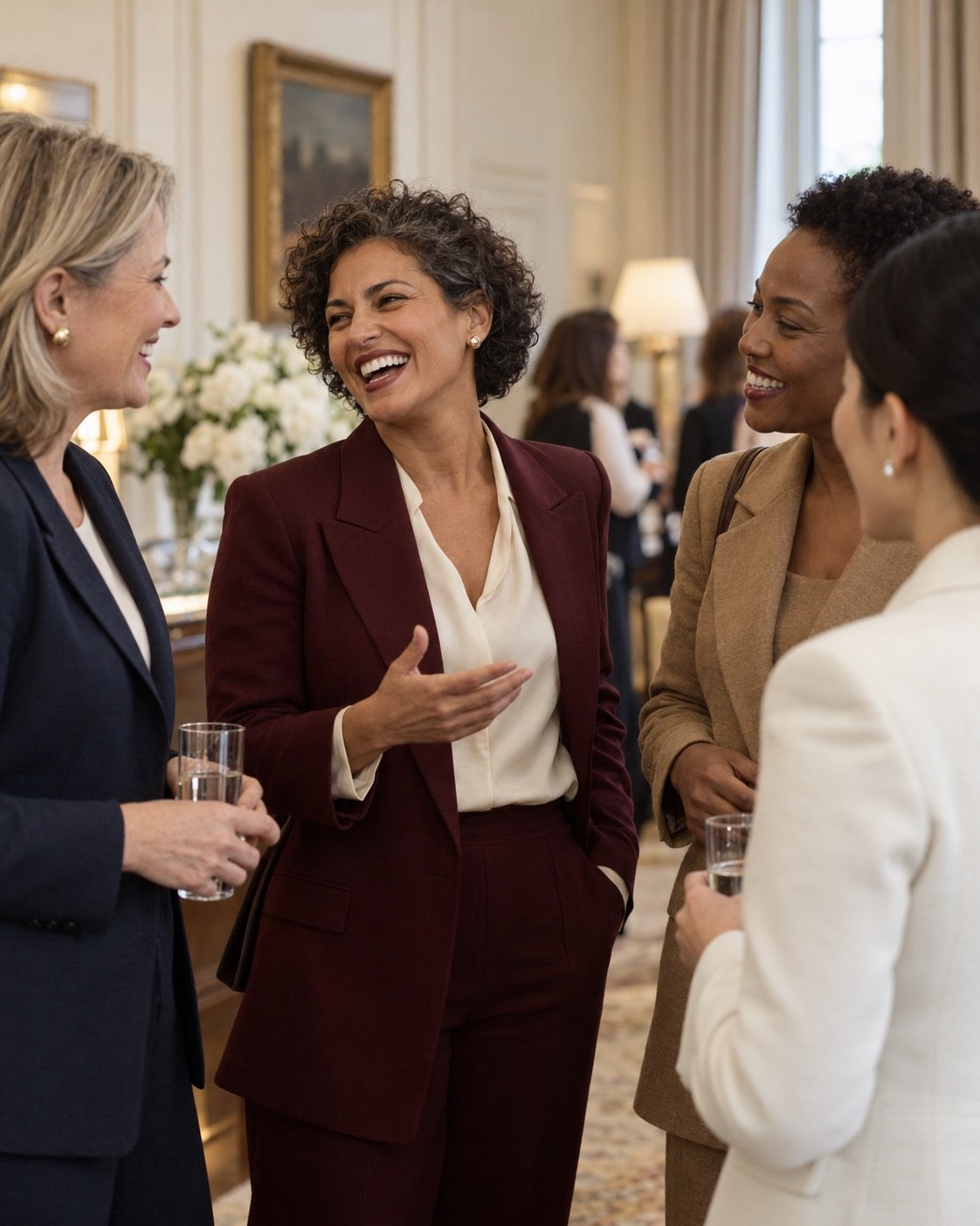 Mujeres de negocios intercambian experiencias durante un encuentro.